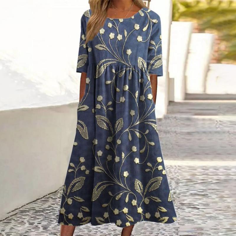 Emma | Stilfuld Blomstret Midi Kjole