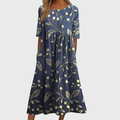 Emma | Stilfuld Blomstret Midi Kjole